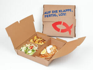 Bild eines To-Go-Trays mit einem Menü von Nordsee
